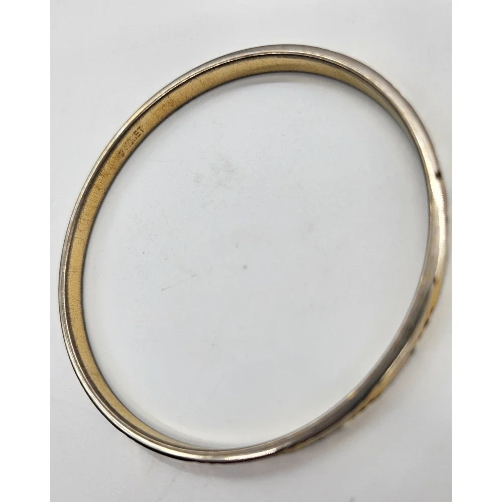 Vintage Monet Gold Tone Etched Diagonal‎ Stripe Bangle Bracelet Signed